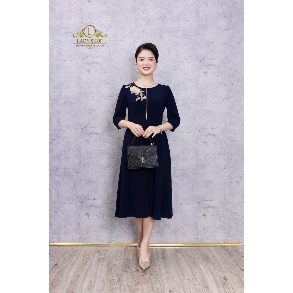 Đầm xòe khóa ngực kết hoa Ladyshop thời trang trung niên cao cấp TK973