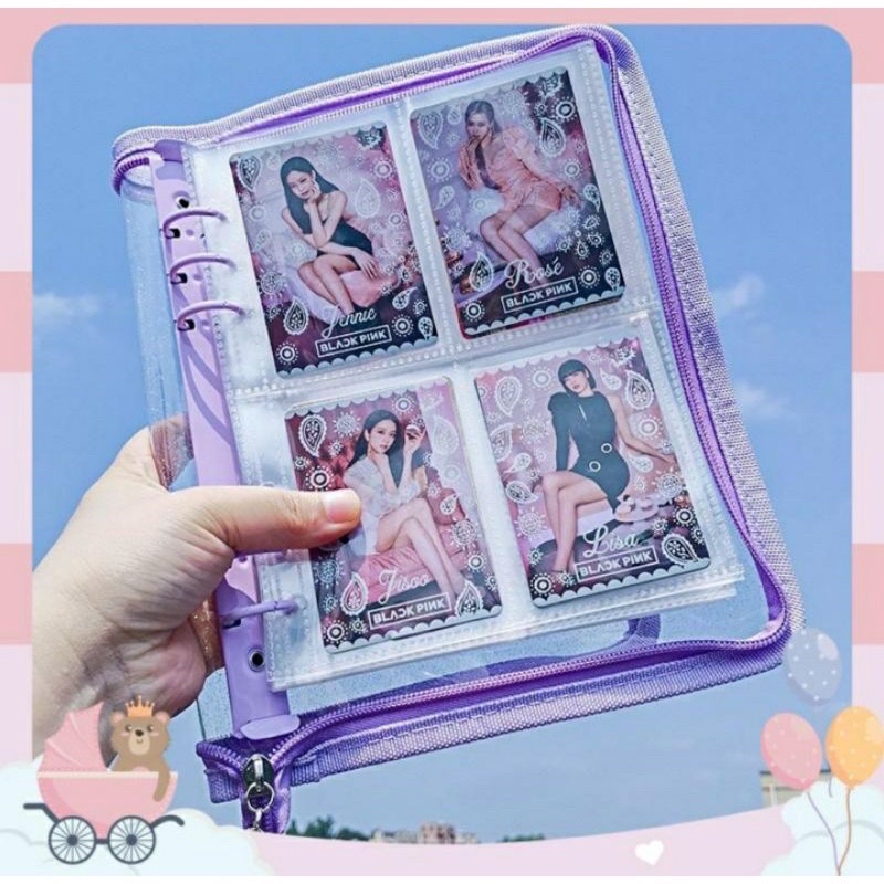 Binder A5, bìa sổ còng  kim tuyến có khoá kéo decor sổ tay, đựng card