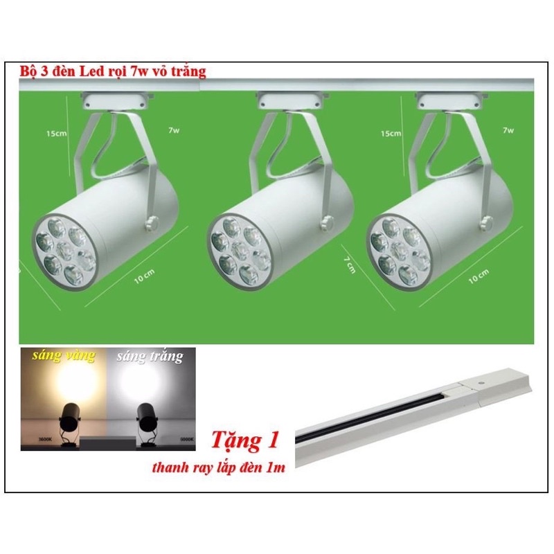 Combo 3c đèn rọi 7w nhiều mắt +1c thanh ray