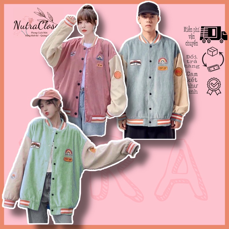 Áo khoác bomber bóng chày kaki nhung gân ulzzang unisex nam nữ
