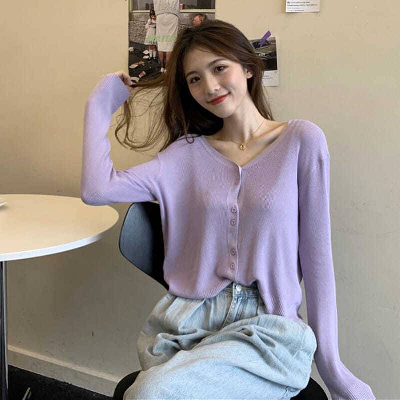 Áo Khoác Cardigan Dệt Kim Tay Dài Chống Nắng Thời Trang Mùa Hè 2022 Cho Nữ