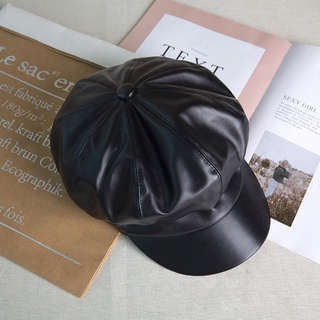 Mũ beret da pu phối lông thời trang nữ tính