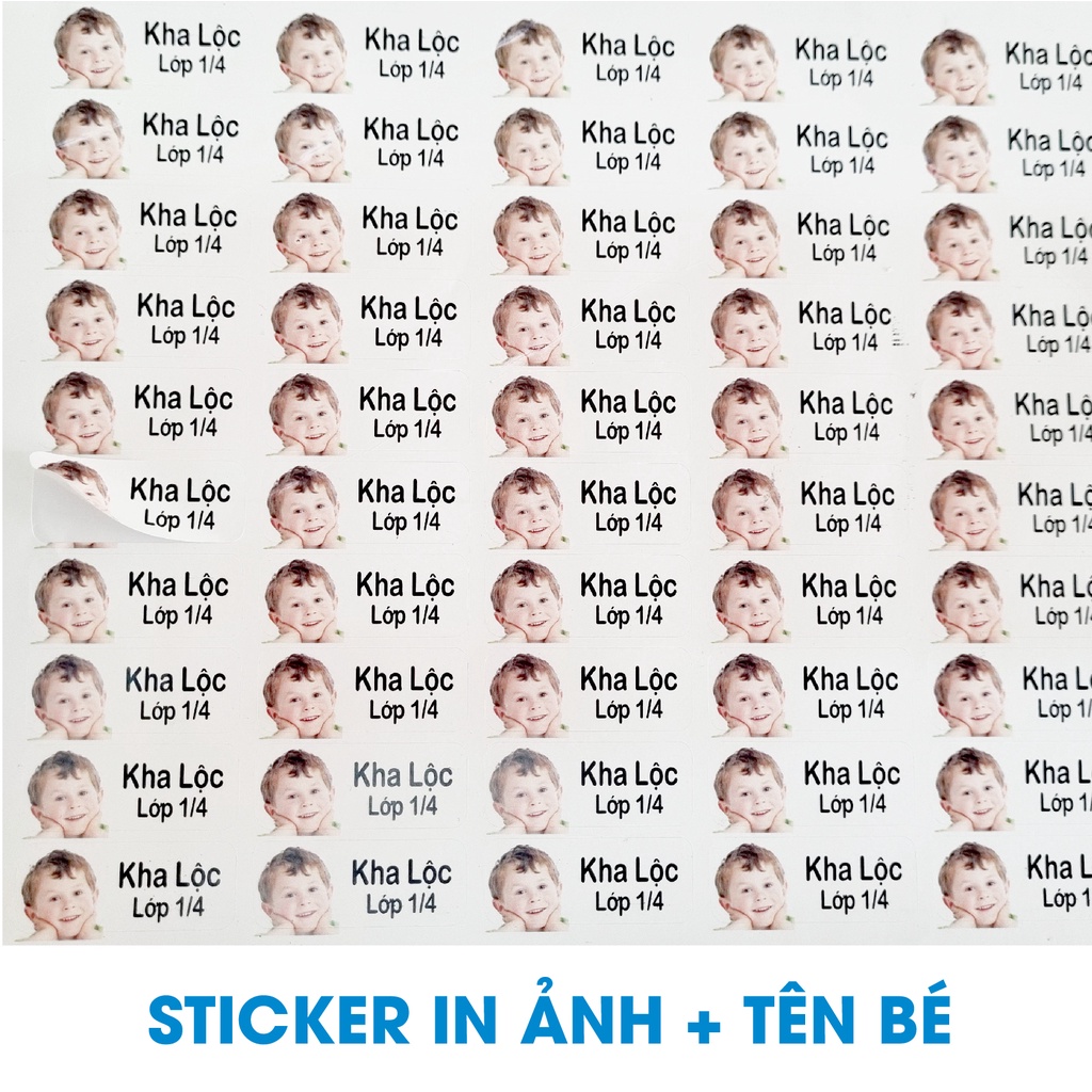 Sticker decal in ảnh và tên của bé  combo 50 cái