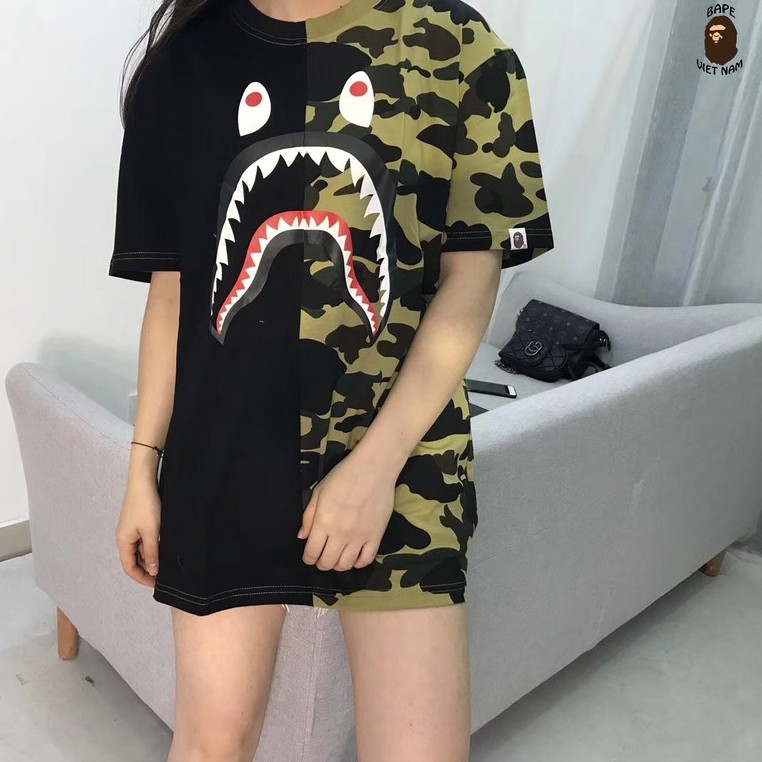 [Ảnh thật + FREESHIP] Tee Bape Shark Half Camo , Áo Thun Bape Cá Ngáo, Áo phông Bape Cá mập Bape chất Cotton VN | BigBuy360 - bigbuy360.vn