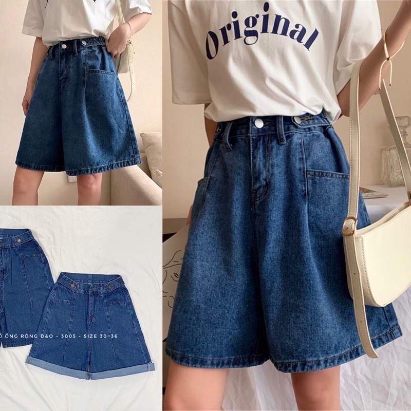 Quần Short Jean Ngố Ống Rộng BIGSIZE, Quần Ngố Lưng Cao, Quần Suông Lửng Không Giãn