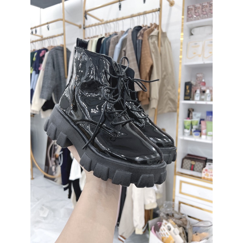 Bốt Nữ Cổ Lửng Chất Da Quảng Châu Vintage giày Boots da mềm lót nỉ khóa sau cao cấp boost lửng thời trang đế 6 cm