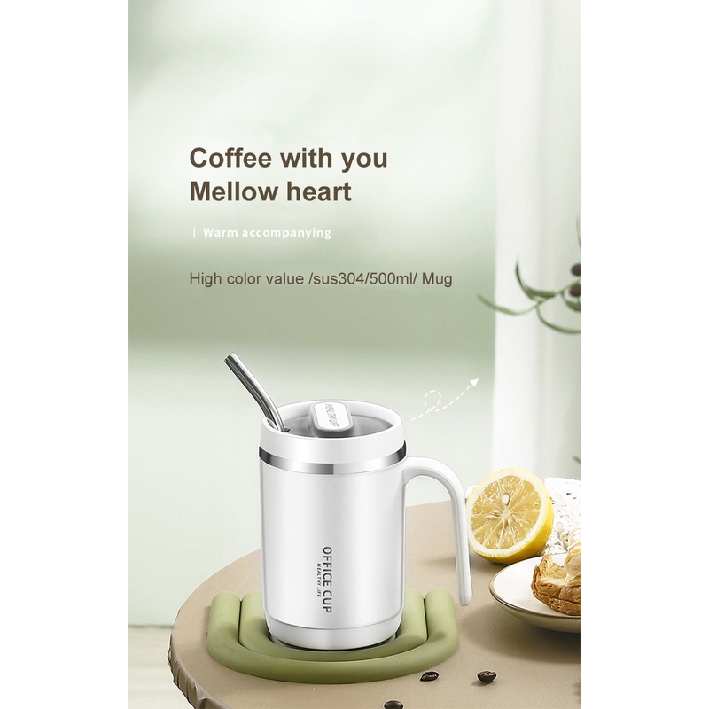 Thermos Bình Nước Giữ Nhiệt Bằng Thép Không Gỉ 304 500ml Kèm Ống Hút Tiện Lợi