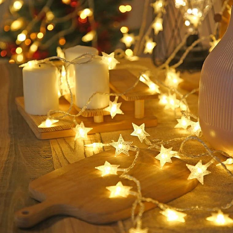 Dây đèn led 6m gồm 40 bóng hình ngôi sao ánh sáng vàng dịu mắt trang trí nhà cửa