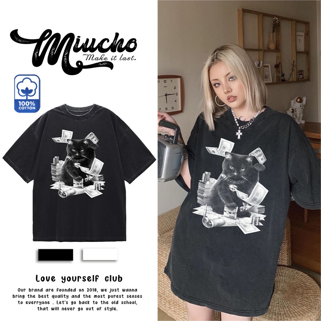 Áo thun form rộng nữ tay lỡ oversize, áo form rộng nữ hàn quốc chất vải cotton AT213 Miucho in hình hoạ tiết