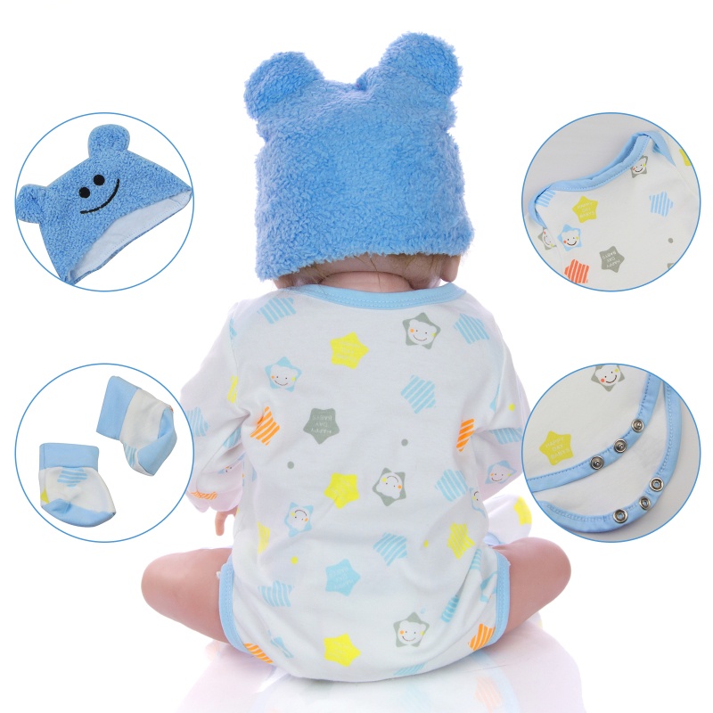 Bộ 4 Món Gồm Áo Liền Quần + Mũ + Vớ Bông Mềm Mại Cho Búp Bê Sơ Sinh