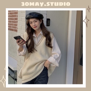 Set áo gile kèm sơ mi hàn quốc dáng rộng màu kem