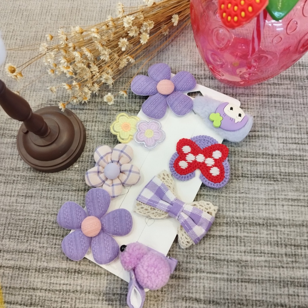 Bộ kẹp tóc công chúa bằng vải lông nhung dễ thương họa tiết hoạt hình cho bé gái phong cách Vintage