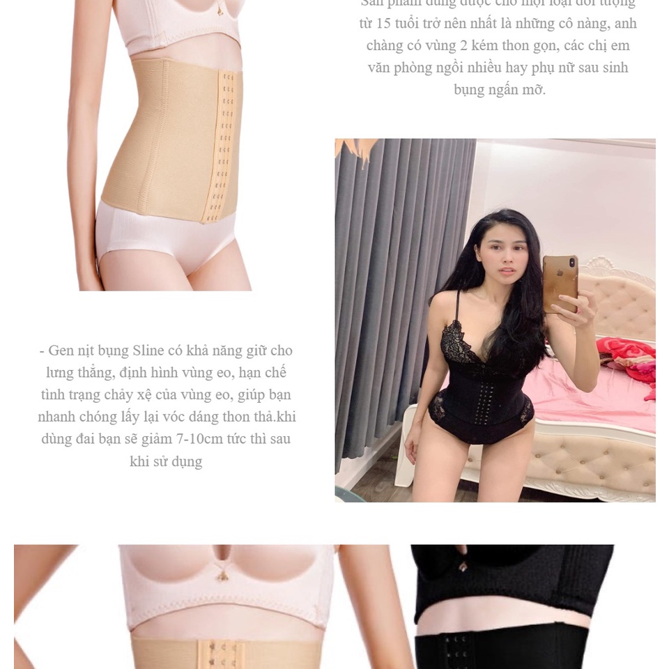 Đai nịt bụng giảm eo, giảm mỡ bụng latex Sline 9 xương nẹp mềm Malaysia