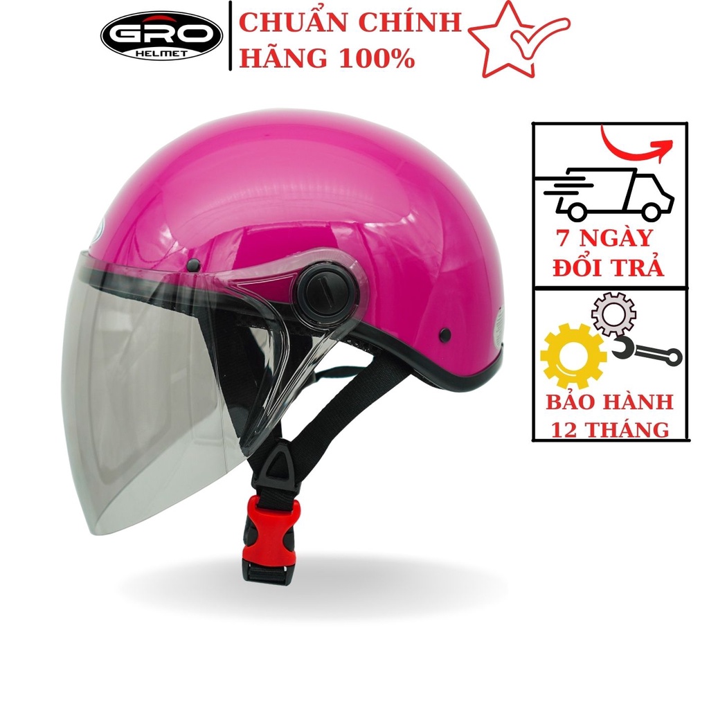 Mũ bảo hiểm AMBY 1/2 nửa đầu kính dài, nón bảo hiểm thời trang nam nữ giá rẻ, màu hồng đậm bóng