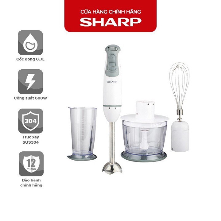 Máy Xay Sinh Tố Cầm Tay Sharp EM-H076SV-WH 0.7L, hàng chính hãng, bảo hành 12 tháng