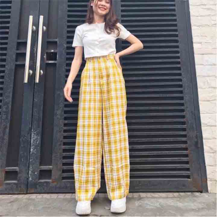 [QN14] Quần Caro nữ ống suông lưng cao dáng rộng nhiều màu phong cách cullotes freezise