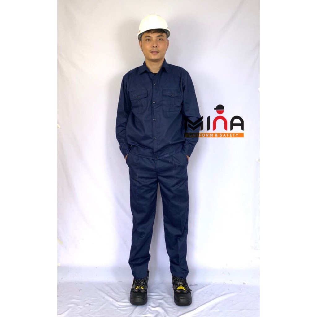 Quần áo bảo hộ lao động - Màu Xanh công nhân - Vải kaki v21