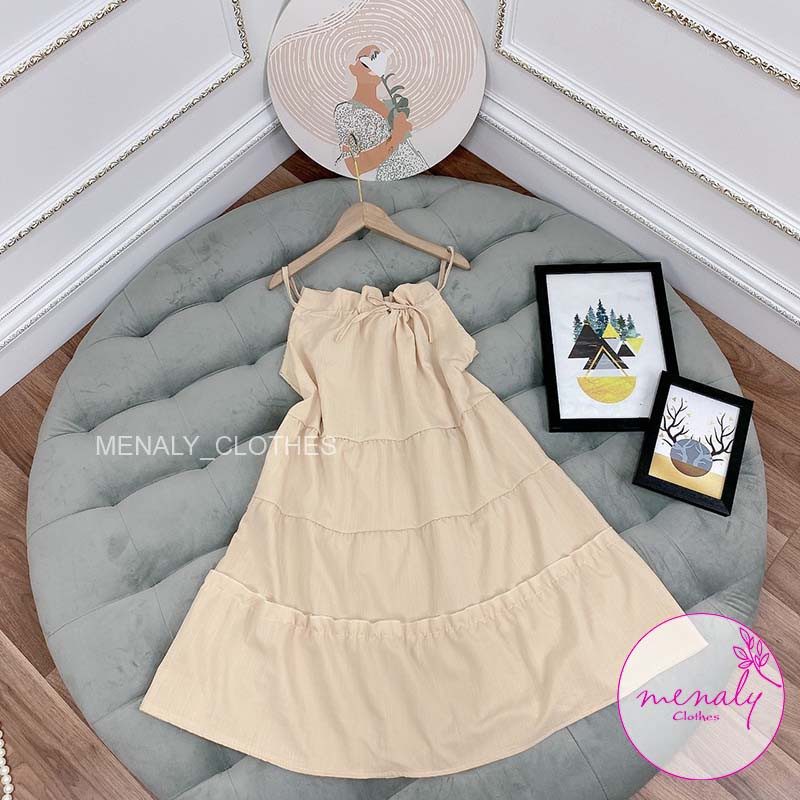 Váy 2 dây dáng xuông, mẫu váy cổ yếm hở vai thích hợp đi biển, đi chơi, mặc trong áo blazer đều đẹp -V04 | BigBuy360 - bigbuy360.vn
