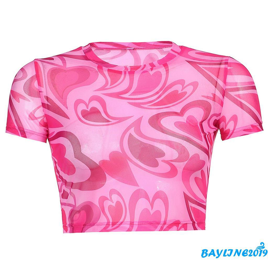 Áo thun ngắn tay in họa tiết trái tim thời trang cho nữ