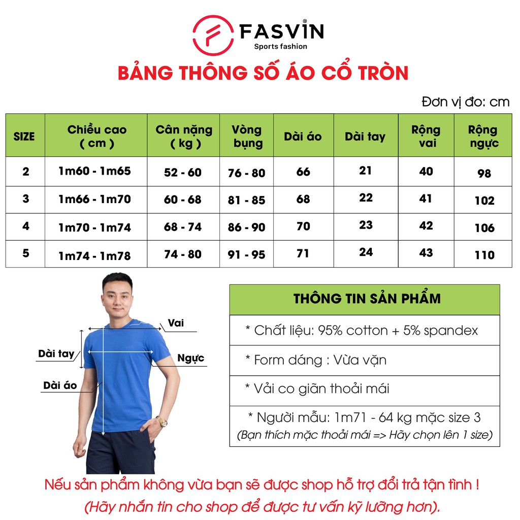 Áo thun nam Fasvin TS20233.HN vải Cotton chun mềm mịn thoáng mát dễ chịu không bai xù | BigBuy360 - bigbuy360.vn