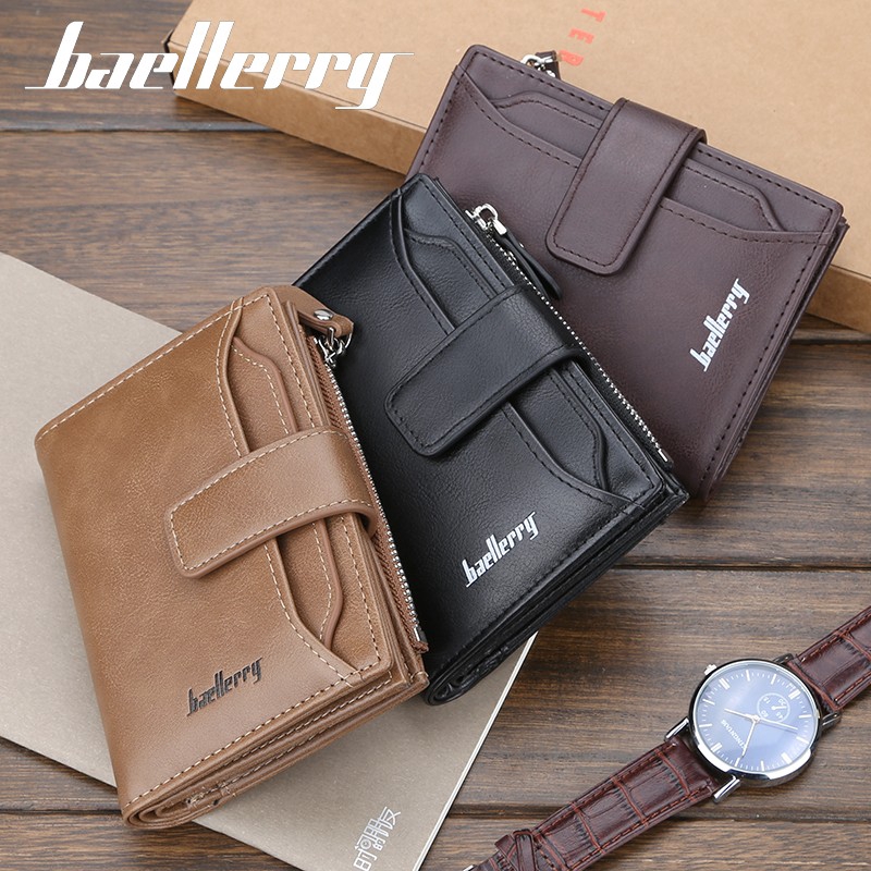 COD✔ Baellerry Wallet Men's Short Section Korean Fashion Multi-card Zipper Wallet