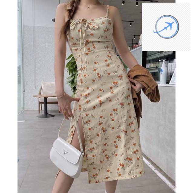 [Ảnh thật] Váy nữ hoa nhí hai dây kèm khoác tay dài Quảng Châu - SUSASHOP