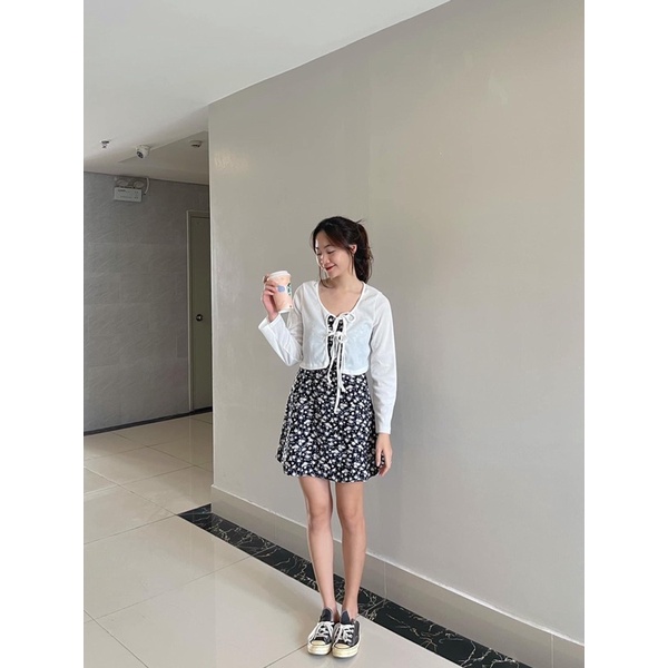 Set váy nữ gồm váy 2 dây hoa nhí 2 lớp kèm áo cardigan len mỏng đẹp, Set đồ nữ bánh bèo tiểu thư Maitrangshop92 (TTA104)