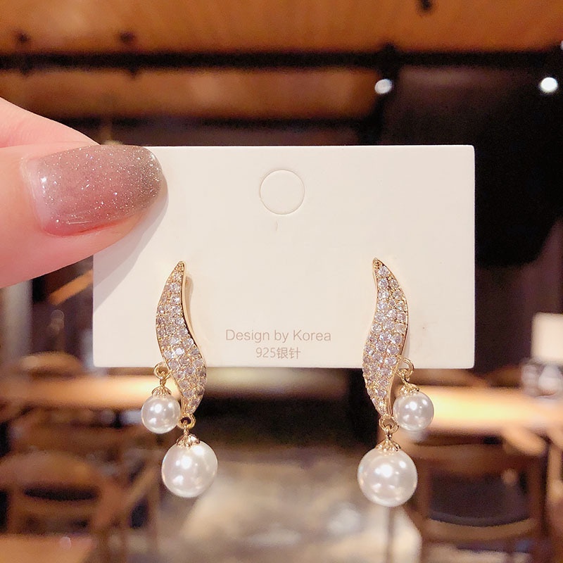 Bông Tai Mạ Bạc 2022 S925 Hình Đôi Cánh Đính Đá Kim Cương Toàn Diện