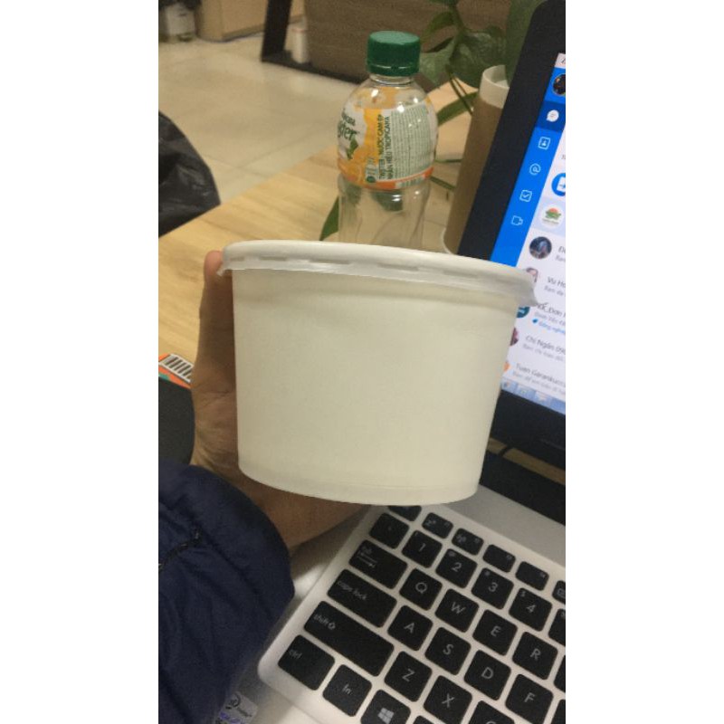 Tô giấy trắng đựng soup canh cháo có kèm nắp