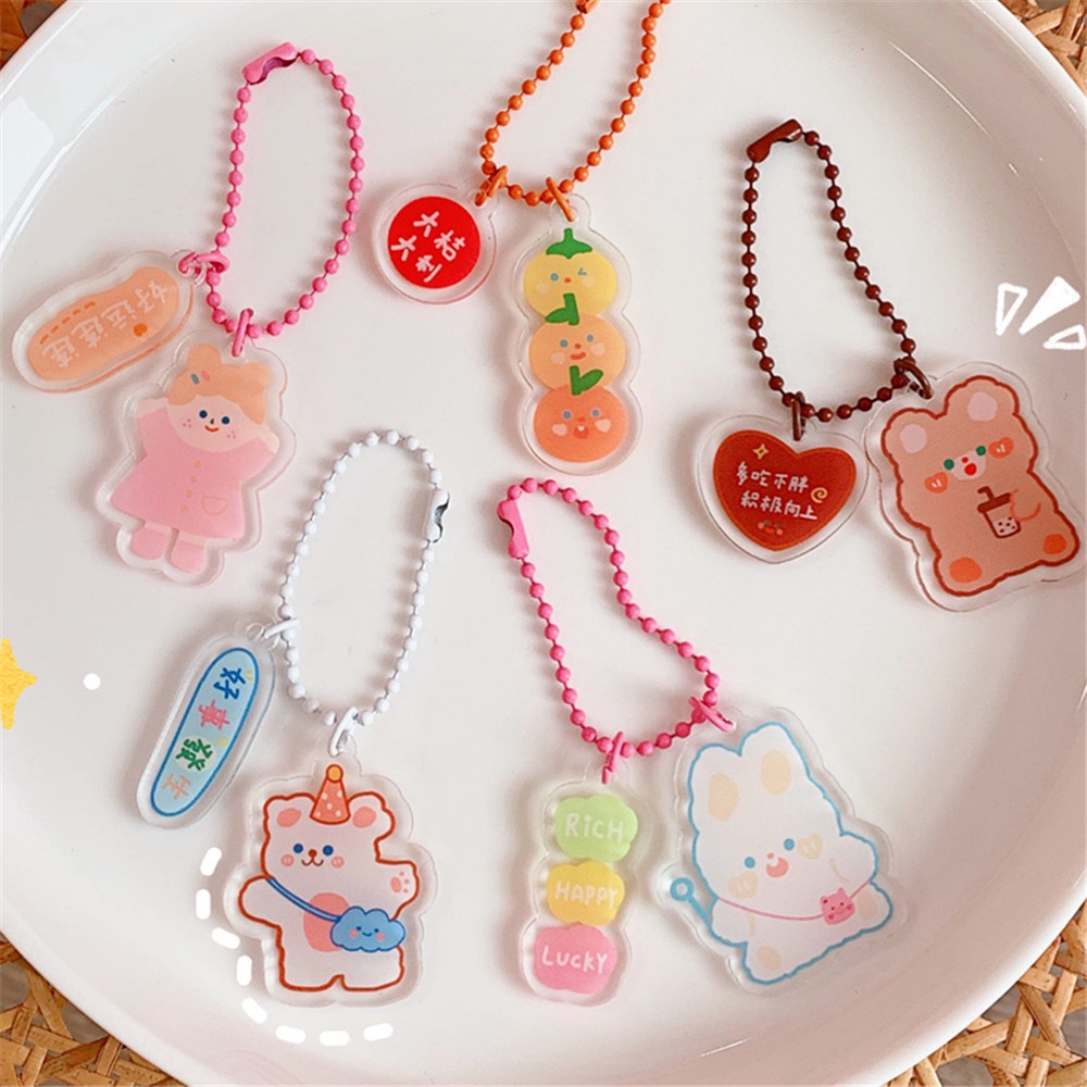 Móc khóa nhựa acrylic trong suốt hình thỏ/gấu hoạt hình dễ thương