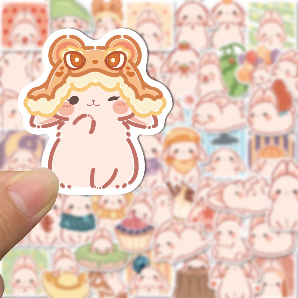 Bộ 50 Miếng Dán Trang Trí Laptop / Điện Thoại Chống Thấm Nước Hình Thỏ Dễ Thương