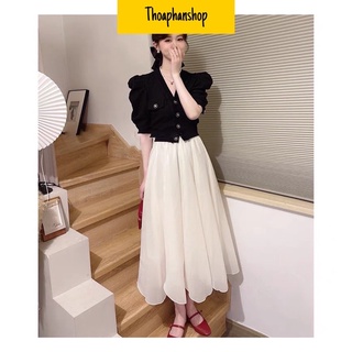 Set áo croptop túi nắp + chân váy midi