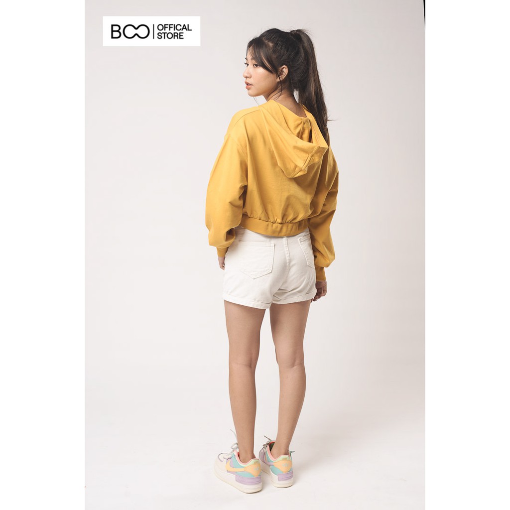 Áo hoodie nữ BOO nỉ có mũ, dáng croptop