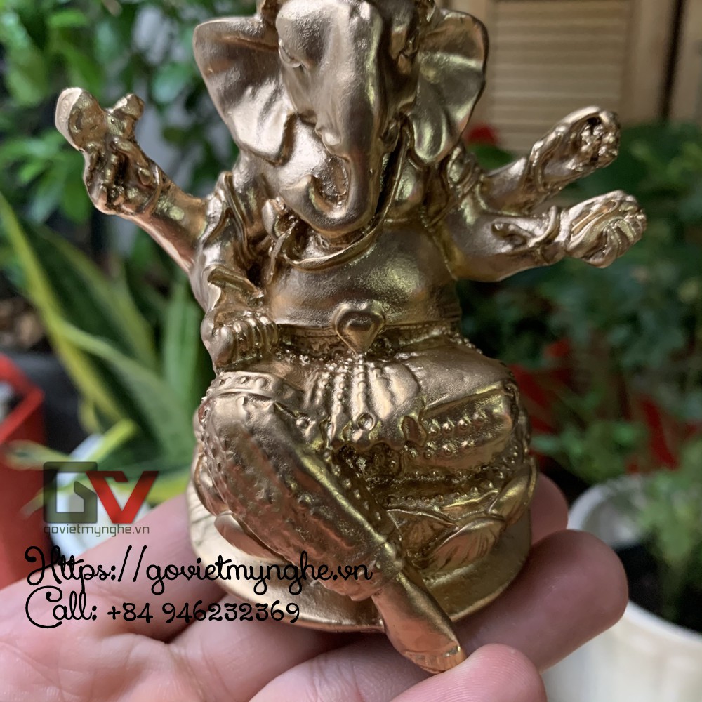 [Thần voi Ganesha] Tượng đá trang trí phong thủy Thần voi Ganesha Ấn Độ giáo - Chiều cao 10cm - Màu nhũ đồng