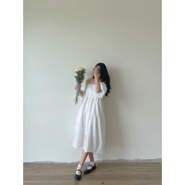 Đầm Váy hai dây babydoll 3 tầng kèm tay cúc rời mặc được 3 kiểu siêu xinh