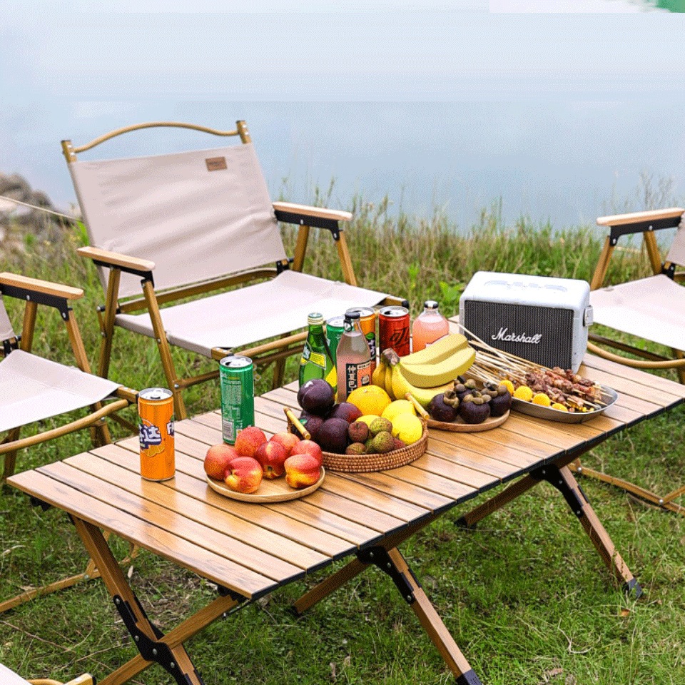 Bàn ghế nhôm gấp gọn dã ngoại camping Cát Á Bàn giả vân gỗ siêu tiện lợi, bàn ghế picnic, dụng cụ cắm trại