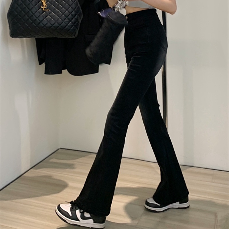 Quần Jeans Nữ Lưng Cao Ống Loe Thời Trang