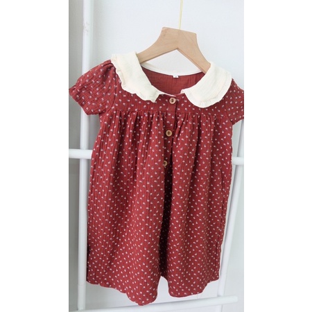 Đầm hoa đỏ chất liệu xô musilin cho bé gái 8-24kg