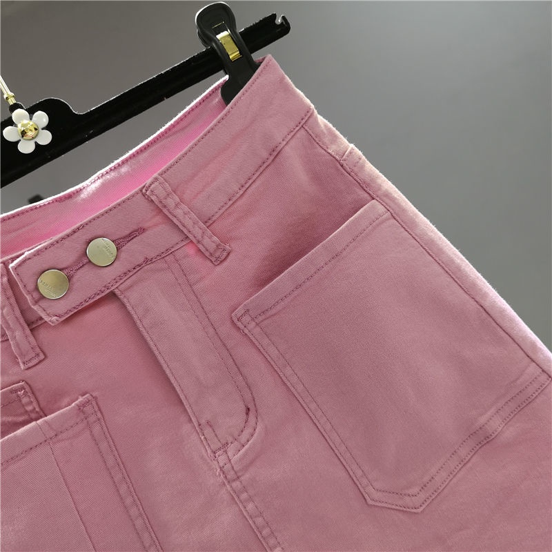 Jiashucheng Chân Váy Denim Lửng Dài Ngang Gối Ôm Dáng Phối Túi Phong Cách Hàn Quốc Mùa Hè Mới Cho Nữ