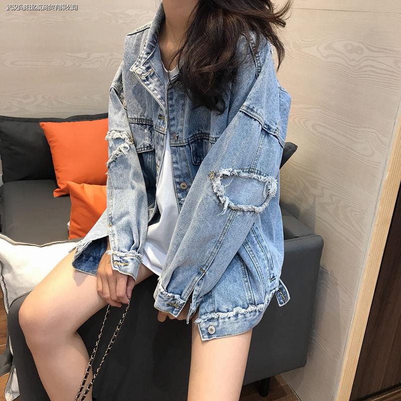 Áo Khoác Denim Dáng Rộng Phối Rách Kiểu Retro Đường Phố Thời Trang Xu Hướng Đường Phố Mới Cho Học Sinh Nữ