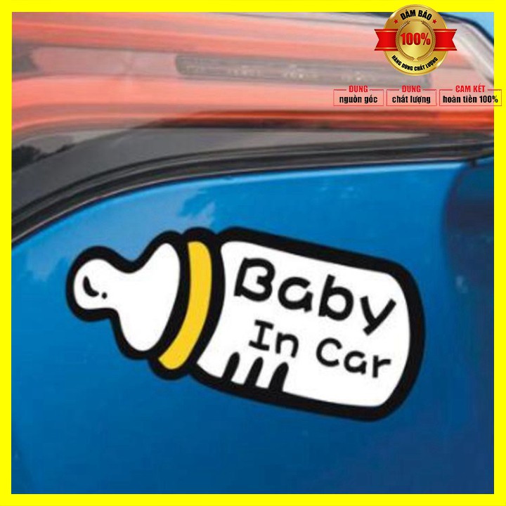Sản phẩm  Tem Decal baby in the car phản quang dán đuôi xe AC30101 Giấy lụa PVC