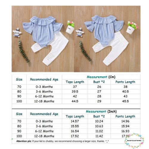 ღWSVღNewborn Baby Girl Clothes Long Flare Sleeve Striped Romper Jumpsuit +Long Hole Pants Leggings Outfit 2Pcs Clothes