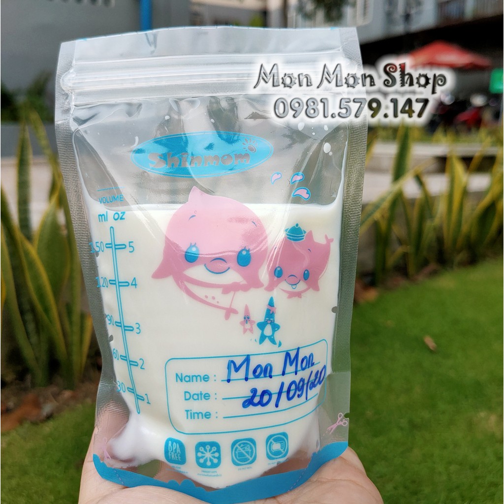 Túi trữ sữa, túi đựng sữa mẹ Shinmom 150ml hình cá heo hồng ( 30 túi/hộp)