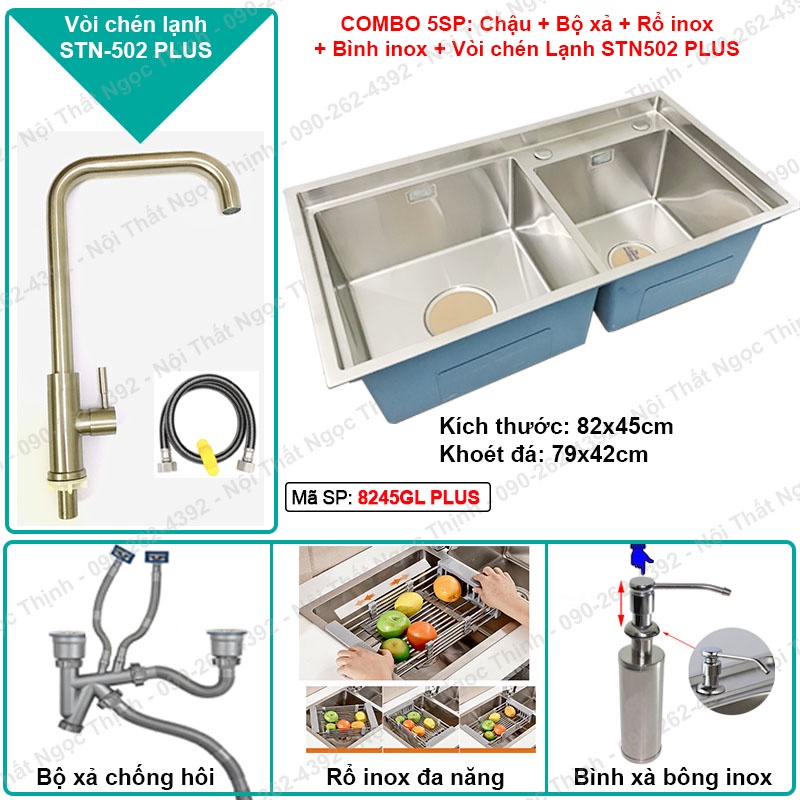 [SIÊU DÀY Loại 1] Chậu rửa chén Cao Cấp Hộc lệch Sentano 8245GL PLUS Inox 304 thiết kế hạ bậc tiện lợi