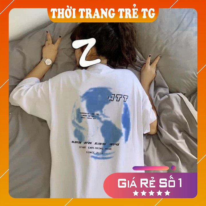 Áo thun 💕𝑭𝒓𝒆𝒆𝒔𝒉𝒊𝒑💕 Áo phông form rộng dáng Unisex L34, mặc lớp, nhóm, cặp in hình TRÁI ĐẤT SINCE 2016 màu trắng.