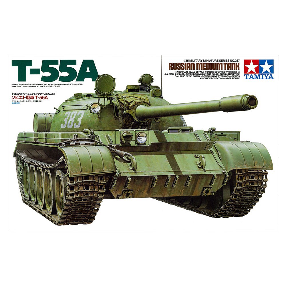 Mô hình lắp ráp xe tăng hạng trung Nga 1/35 SCALE RUSSIAN MEDIUM TANK T-55A Tamiya 35257  - GDC
