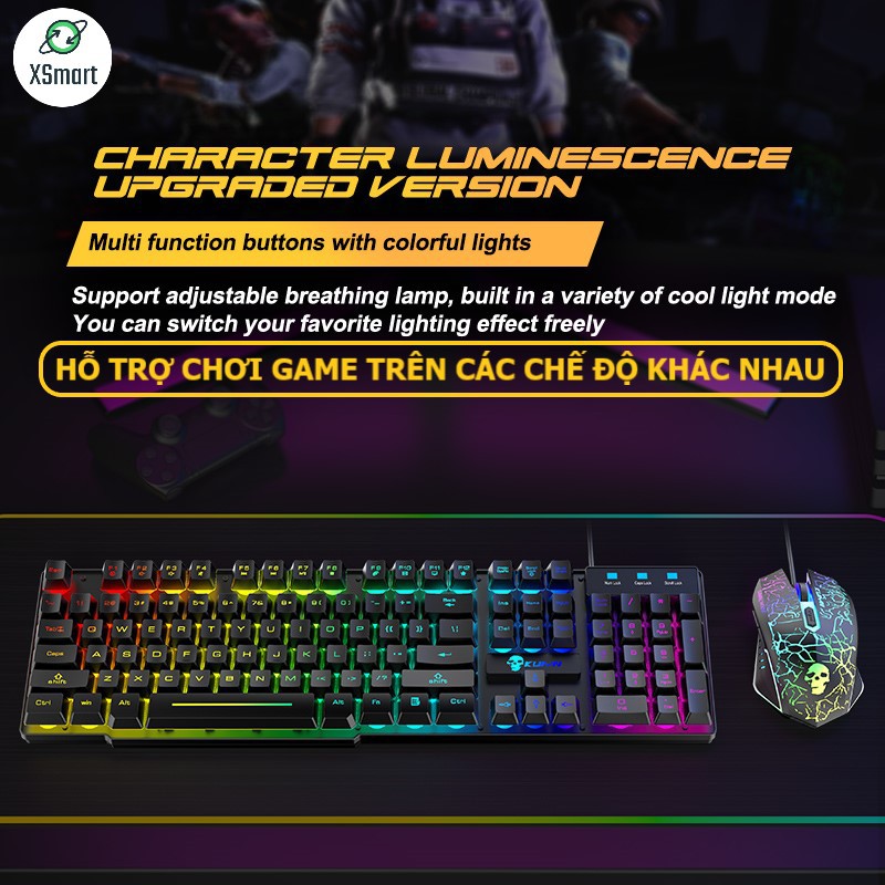 Bộ Bàn Phím Và Chuột Chơi Game Có 10 Chế Độ Led Khác Nhau T6RGB Super PRO 2021 Tương Thích Máy Tính PC Laptop