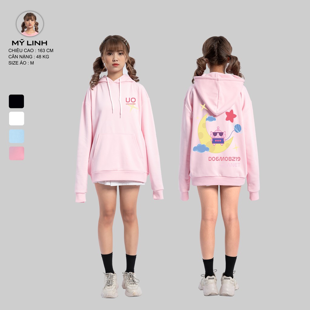 Áo Hoodie Nữ Nam Form Rộng URBAN OUTFITS In Mặt Trăng DO6M08219 Planet HOO11 Chui Đầu Thun Cotton Nỉ Local Brand