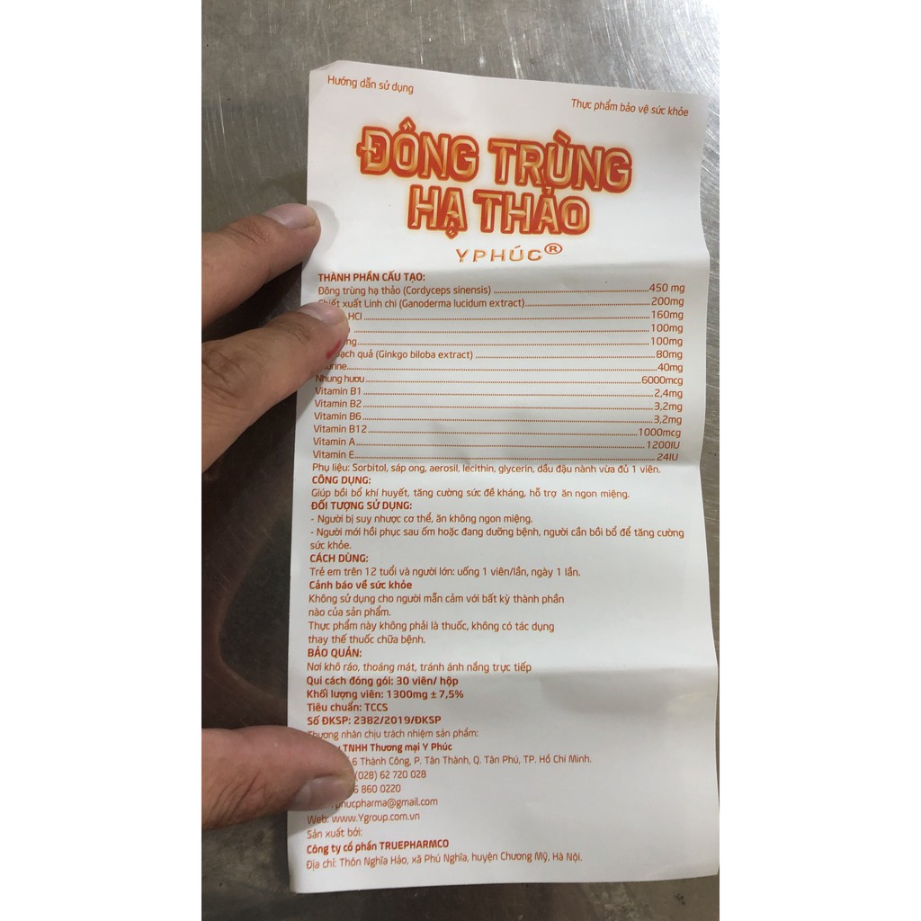 Đông trùng hạ thảo Y Phúc, bồi bổ sức khoẻ, tăng cường miễn dịch, giúp ăn ngon ngủ ngon, hộp 30 viên