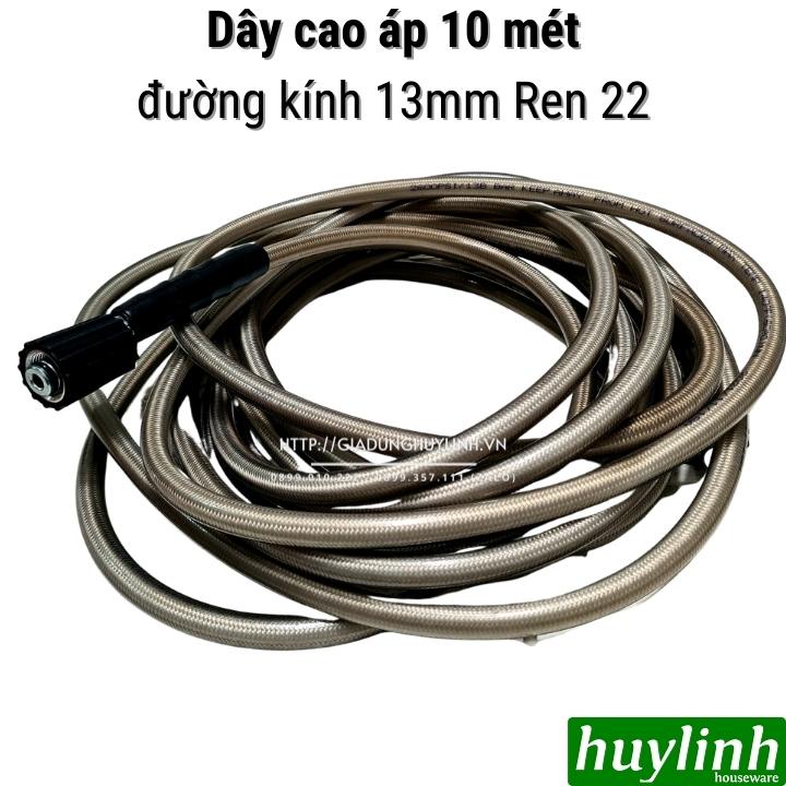 Dây cao áp 10 mét đường kính 13mm ren 22 - Tặng khớp nối dây - dùng cho máy rửa xe